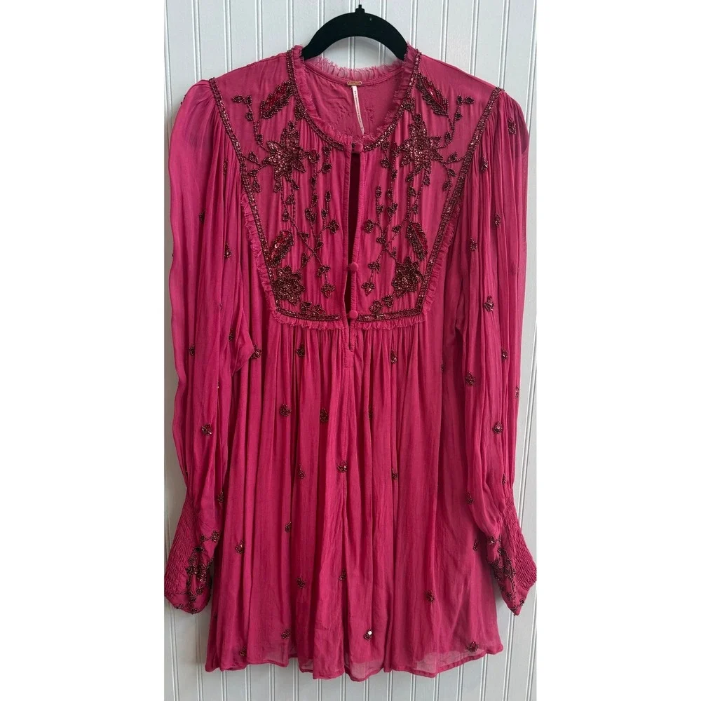 Free People Bali Golden Sun Embellished Beaded Mini Dress Festival Fairy Hippie